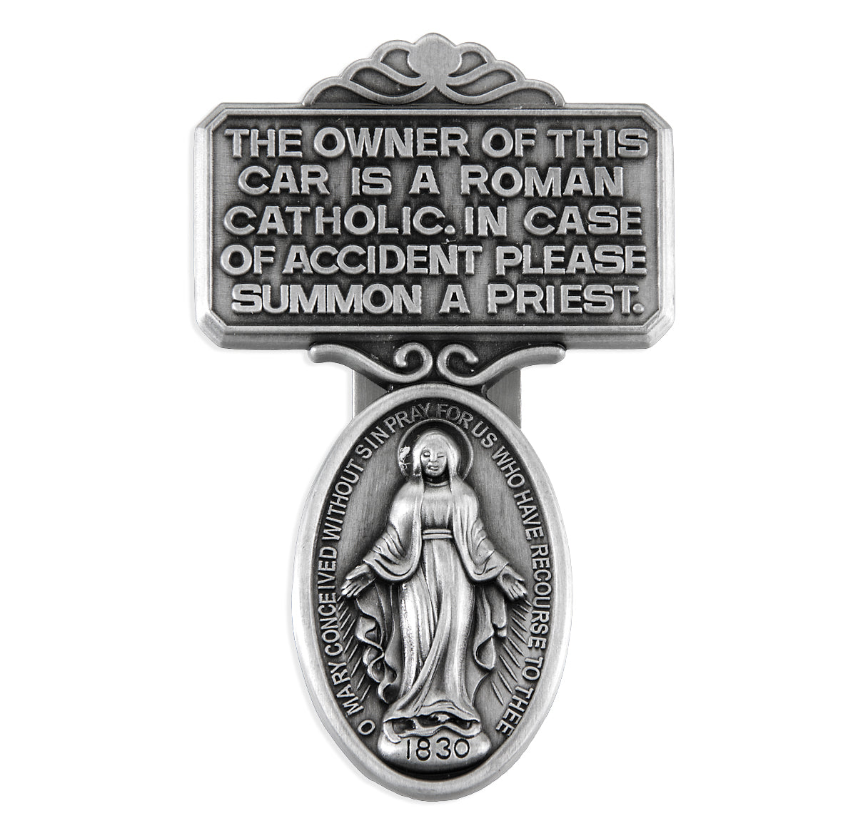 In Case of Accident Catholic Miraculous Medal Visor Clip
