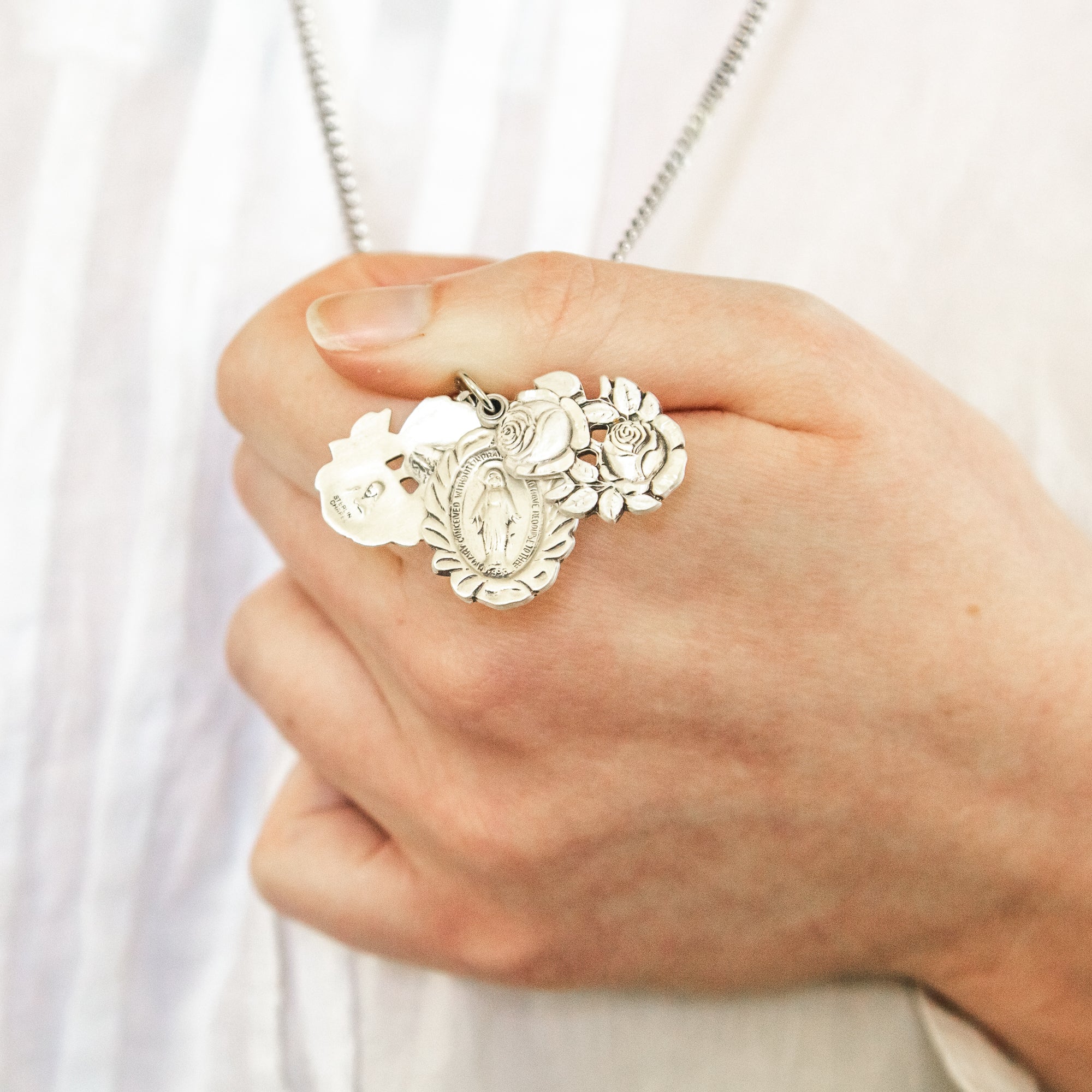 Rosebud Miraculous Medal 24 inch chain