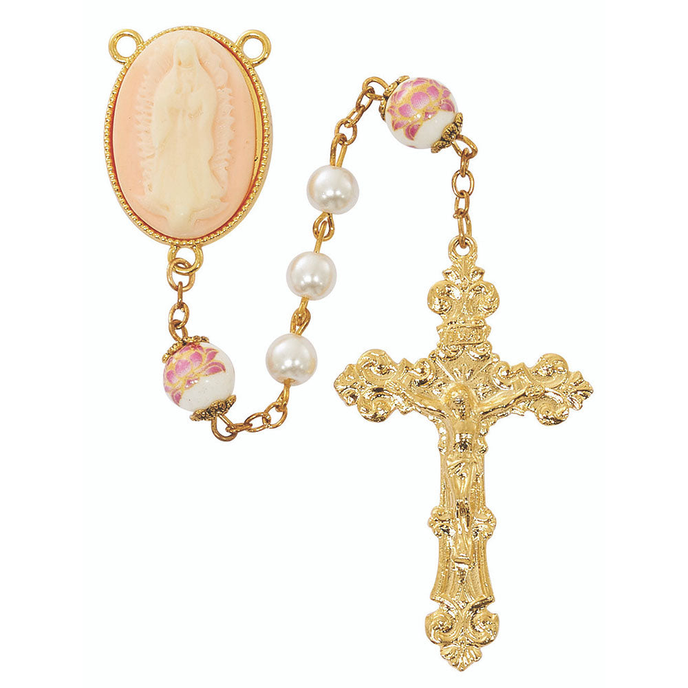 Pink Cameo Guadalupe Floral Rosary | The Catholic Company®