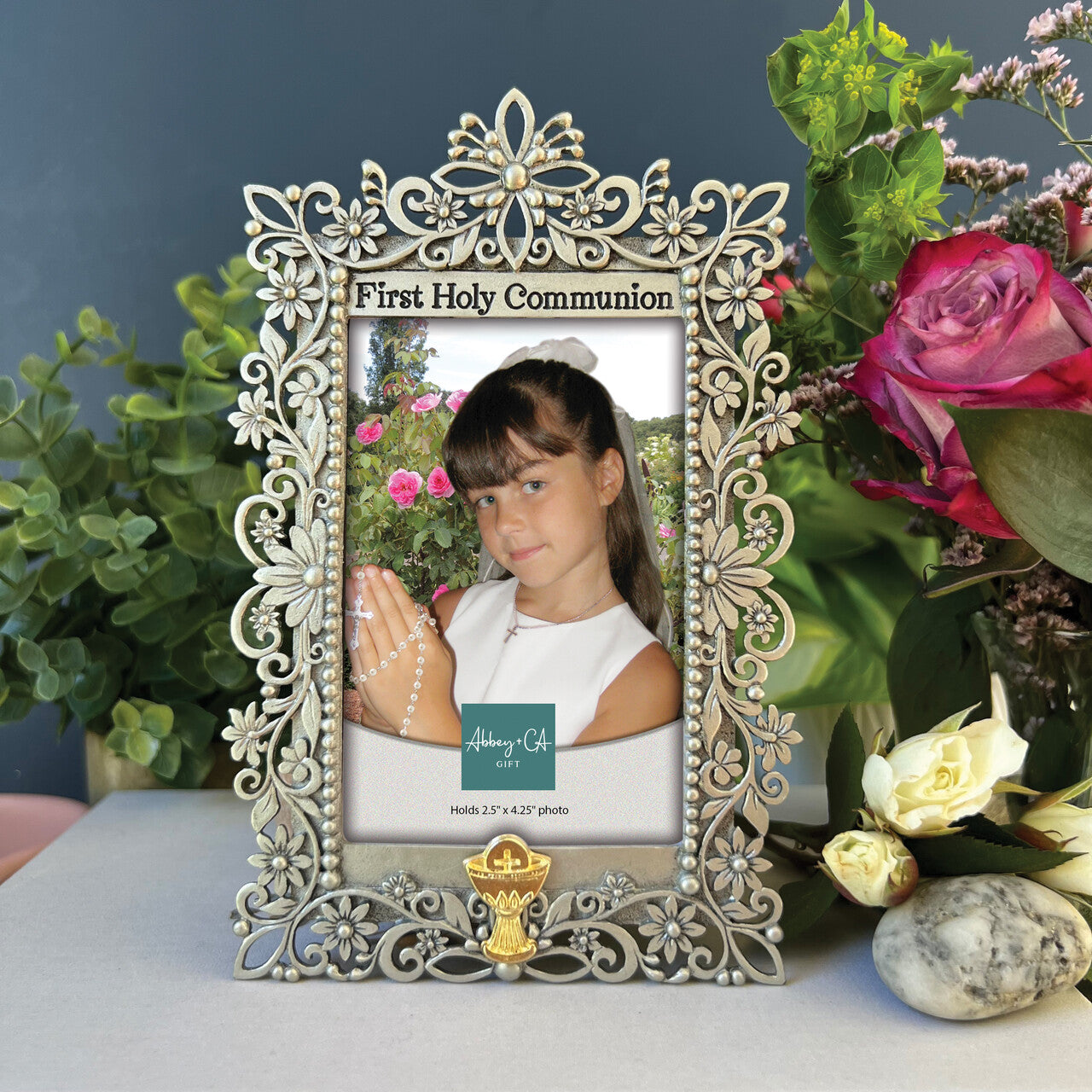 Vintage Style First Communion Frame with Golden Chalice - 6" x 4"