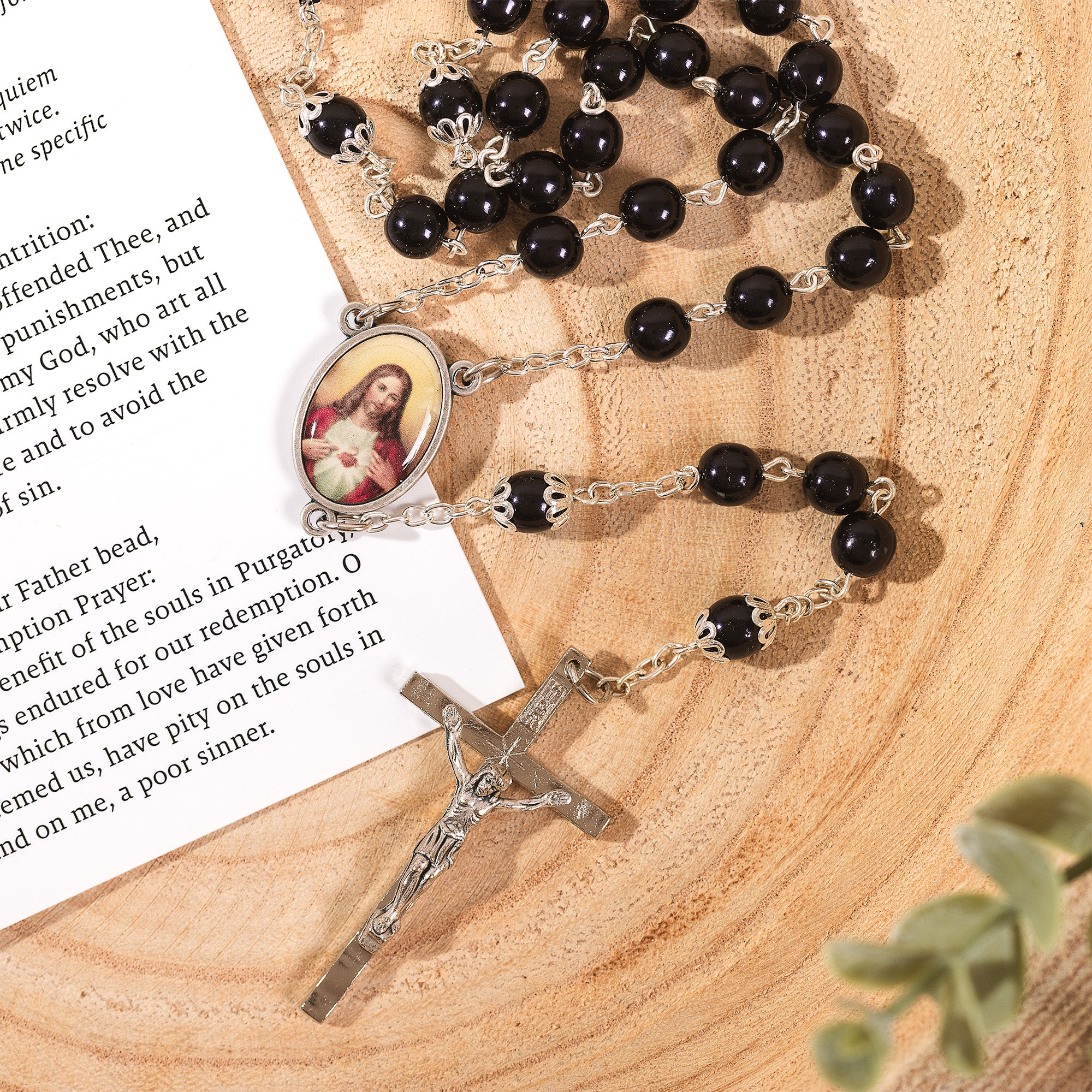 Black Czech Crystal 100 Requiem Rosary Devotion & 100 Requiem Rosary Prayer Card (2 Gift Set)