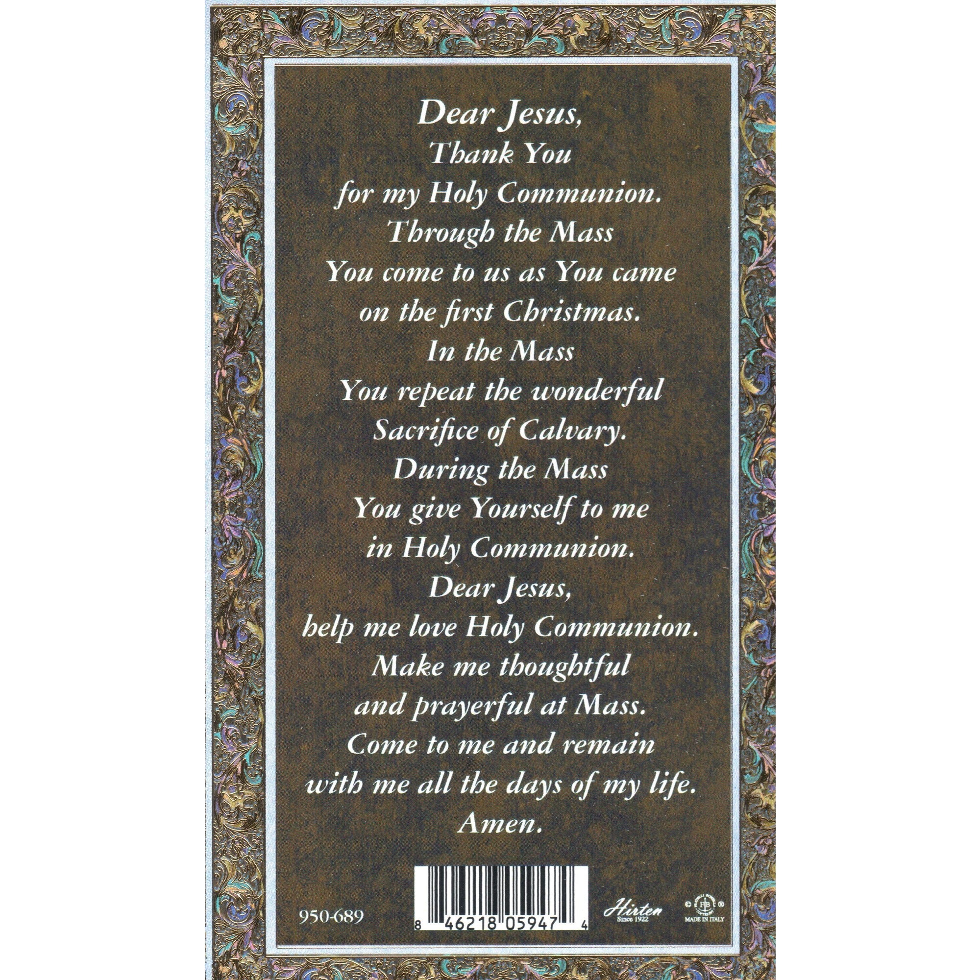 Pewter Four Way Medal with First Communion Prayer Card