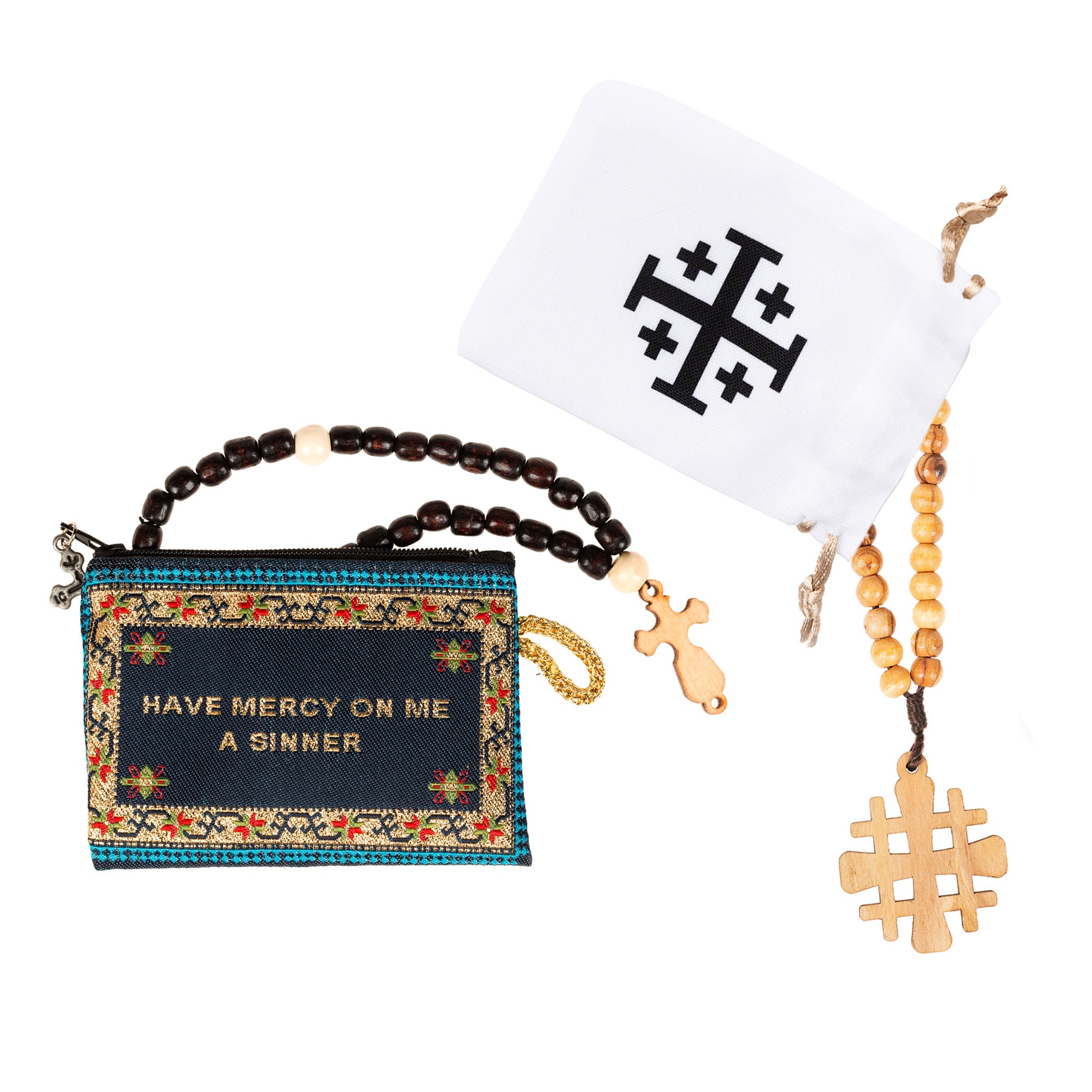 Jesus Beads & Jesus Prayer Pouch & Wooden Prayer Beads-30 Knot (Gift Set)