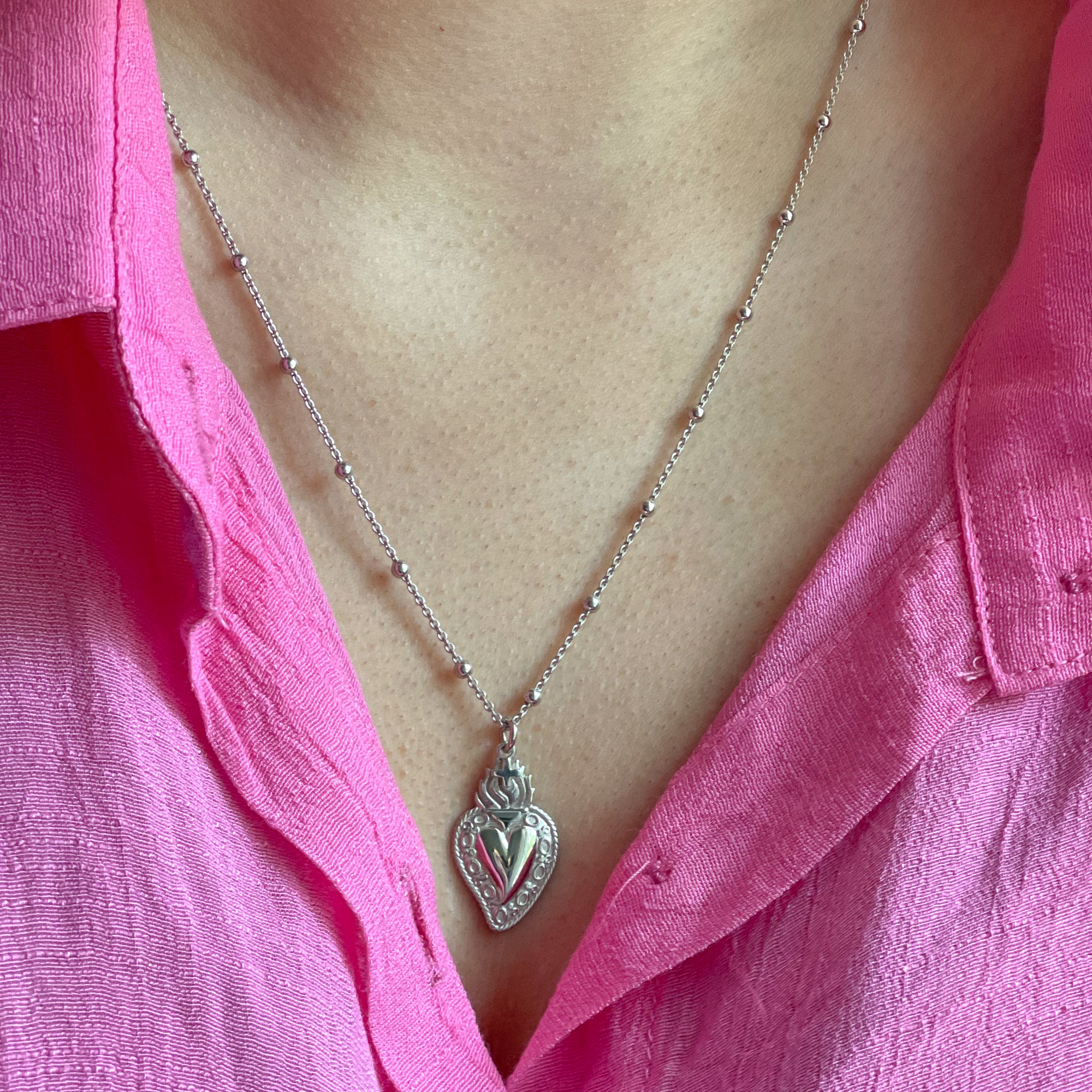 Sterling Silver Sacred Heart Necklace