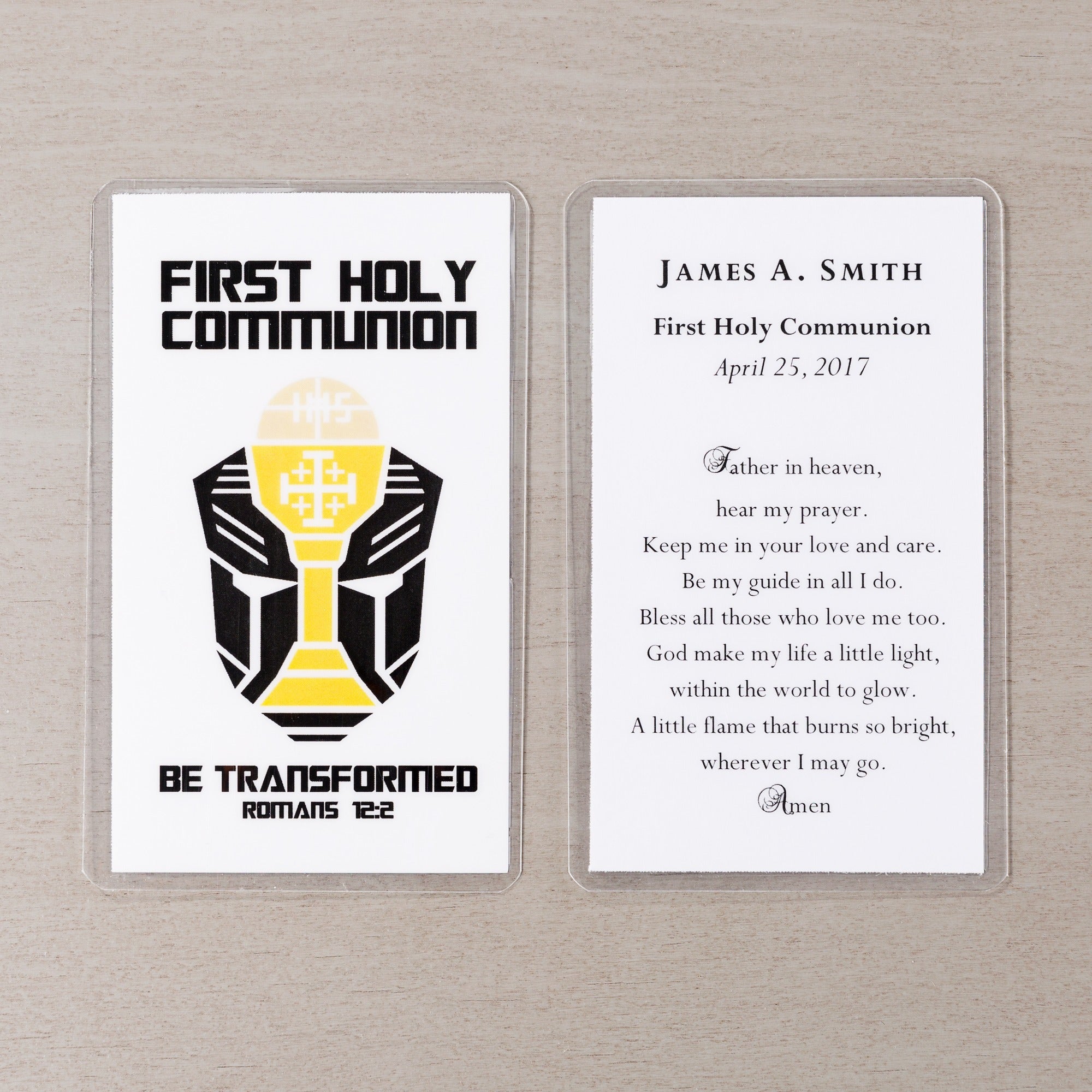 Be Transformed First Holy Communion Personalized Prayer Card for Boys