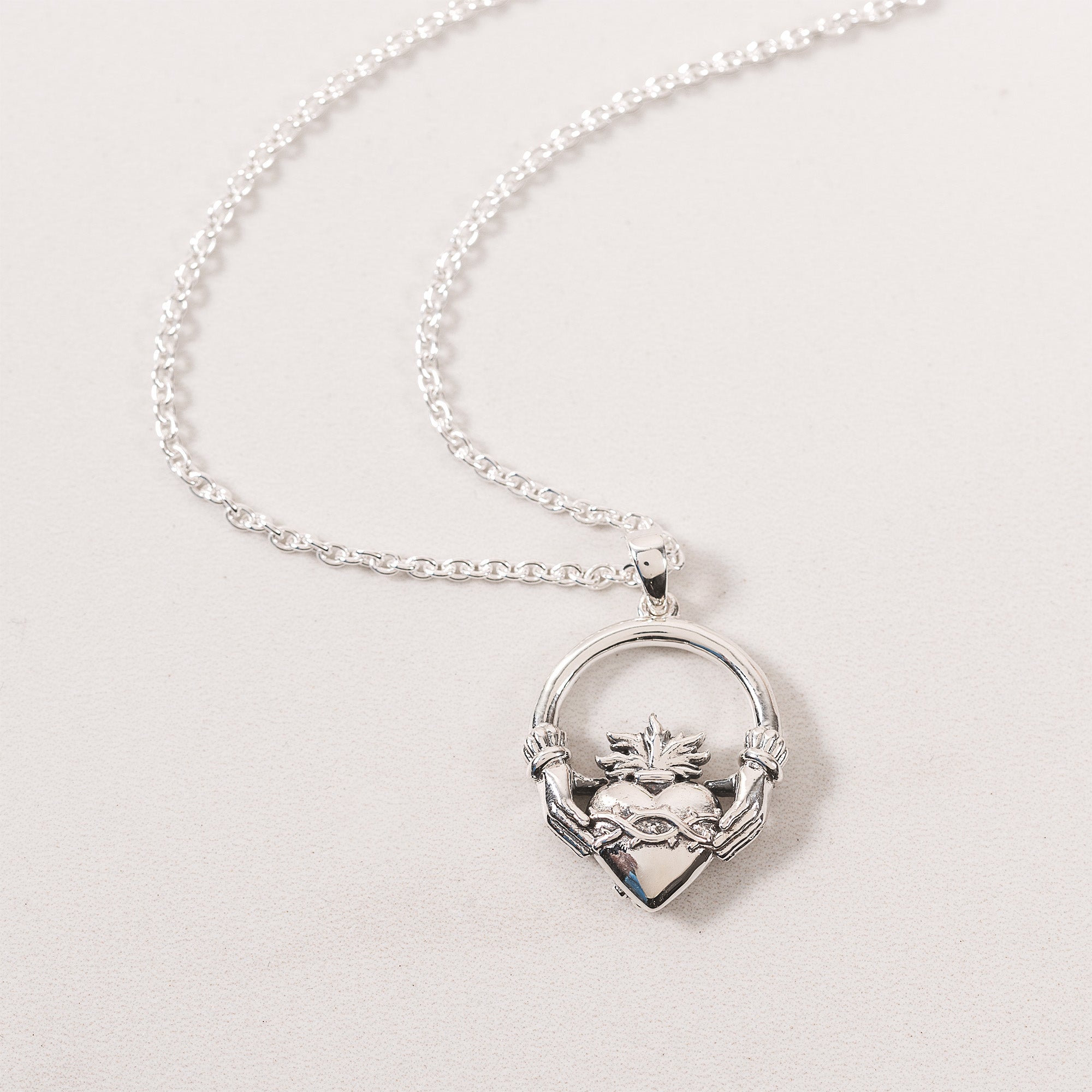 Sterling Silver Sacred Heart Claddagh Necklace