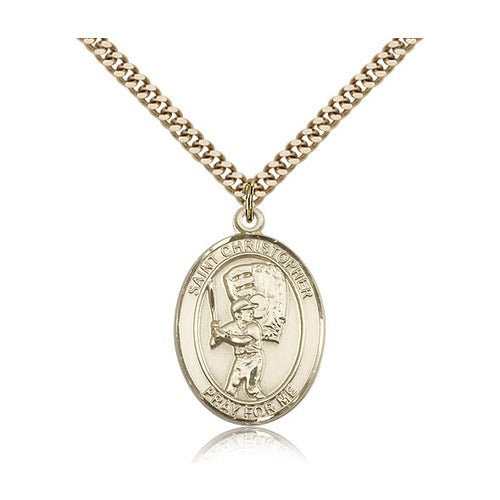 14kt Gold Filled St. Christopher Medal w/ chain - Baseball w/ Mit