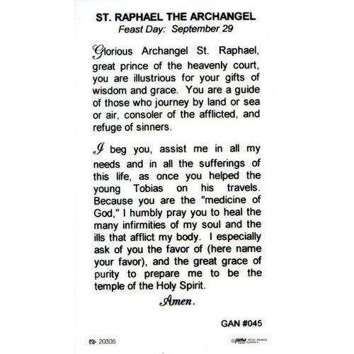 St. Raphael Prayer Card & Medal