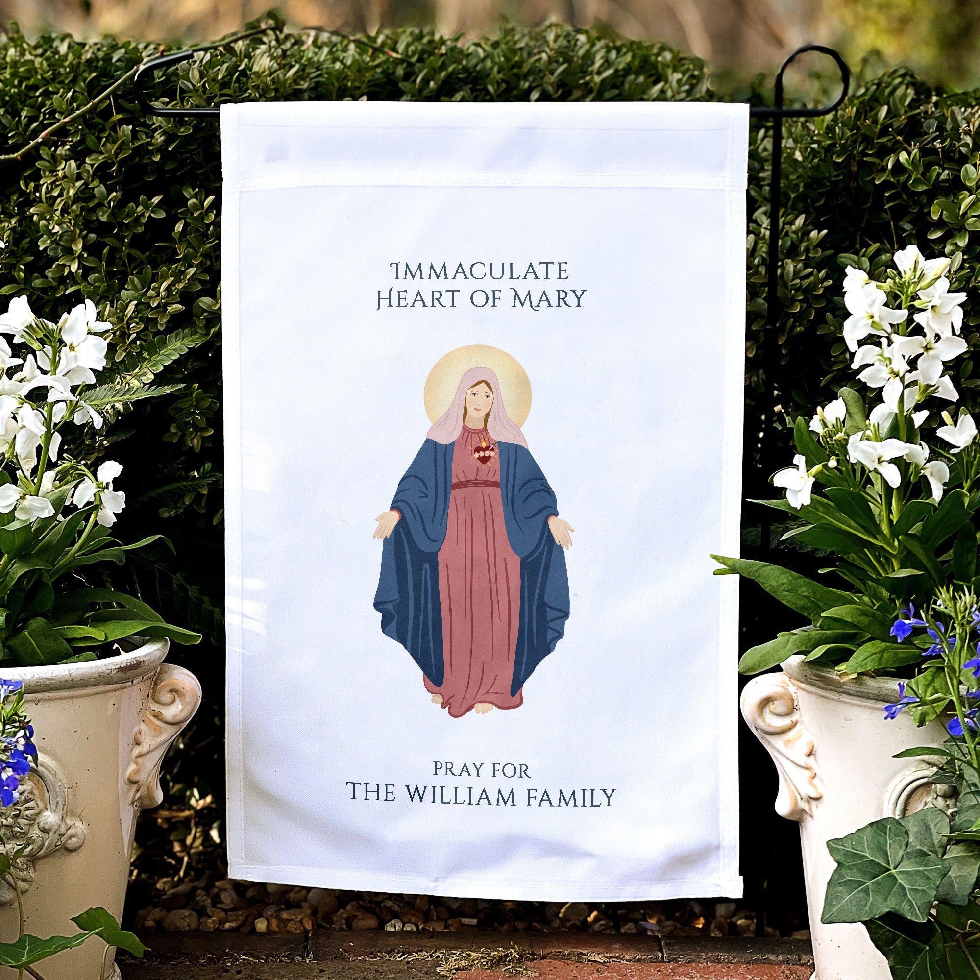 Immaculate Heart of Mary Personalized Garden Flag