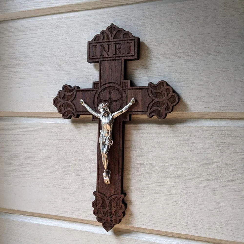 Handmade Wood Pardon Wall Crucifix - 9"
