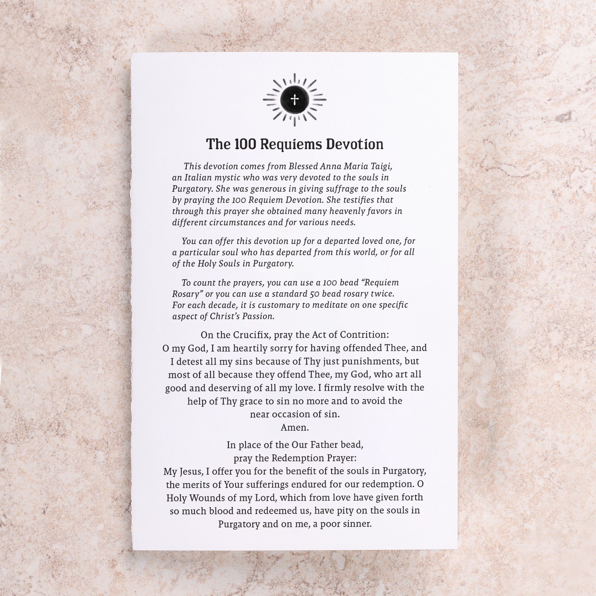 The 100 Requiems Devotion Prayer Card