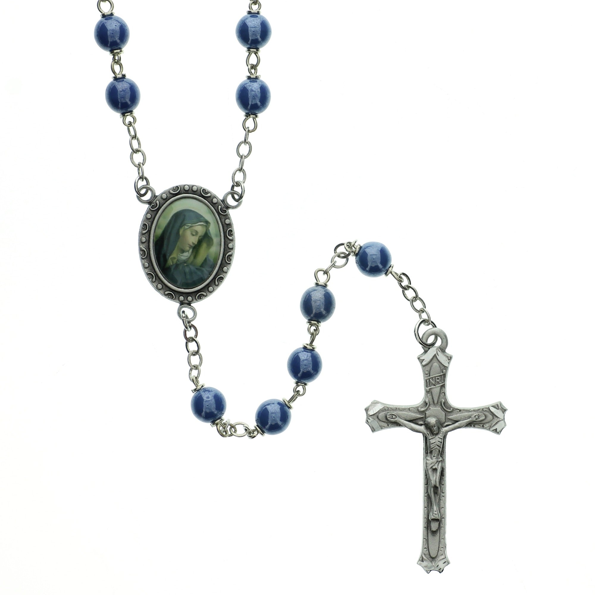 Teal Our Lady of Sorrows Image Rosary - 7mm