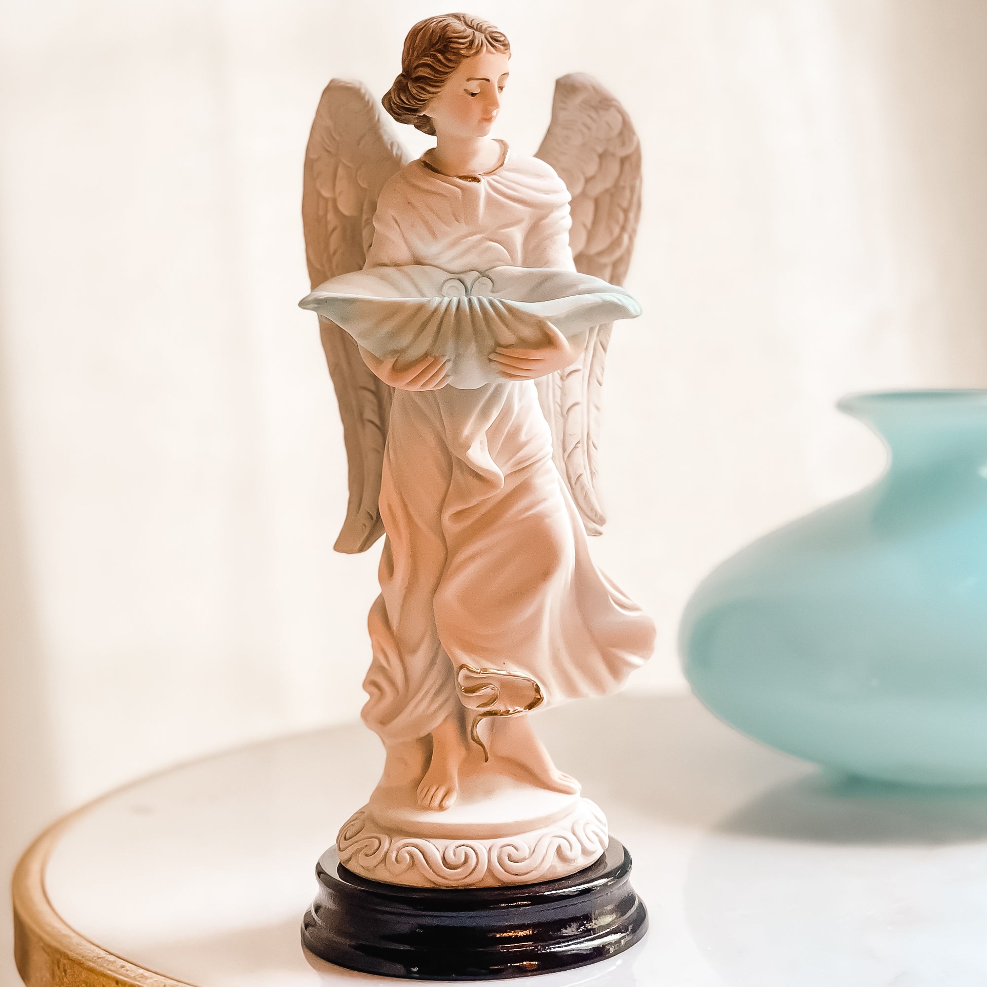 Italian Standing Angel Statue & Holy Water Font - 9.5"