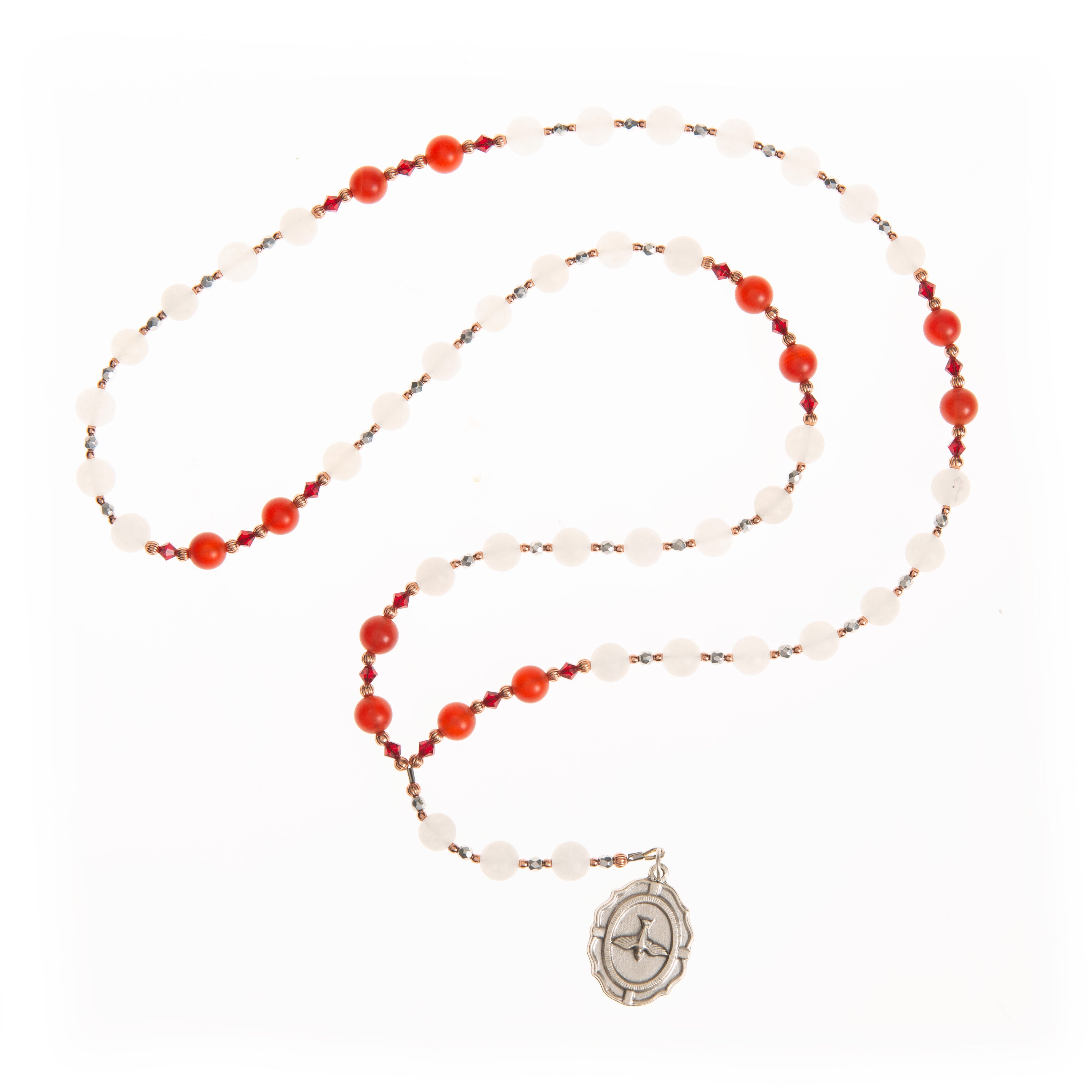 Red & White Carnelian Holy Spirit Chaplet & Daily Meditations With the Holy Spirit Book (Gift Set)
