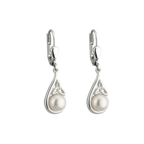 Sterling Silver & Pearl Trinity Knot Earrings