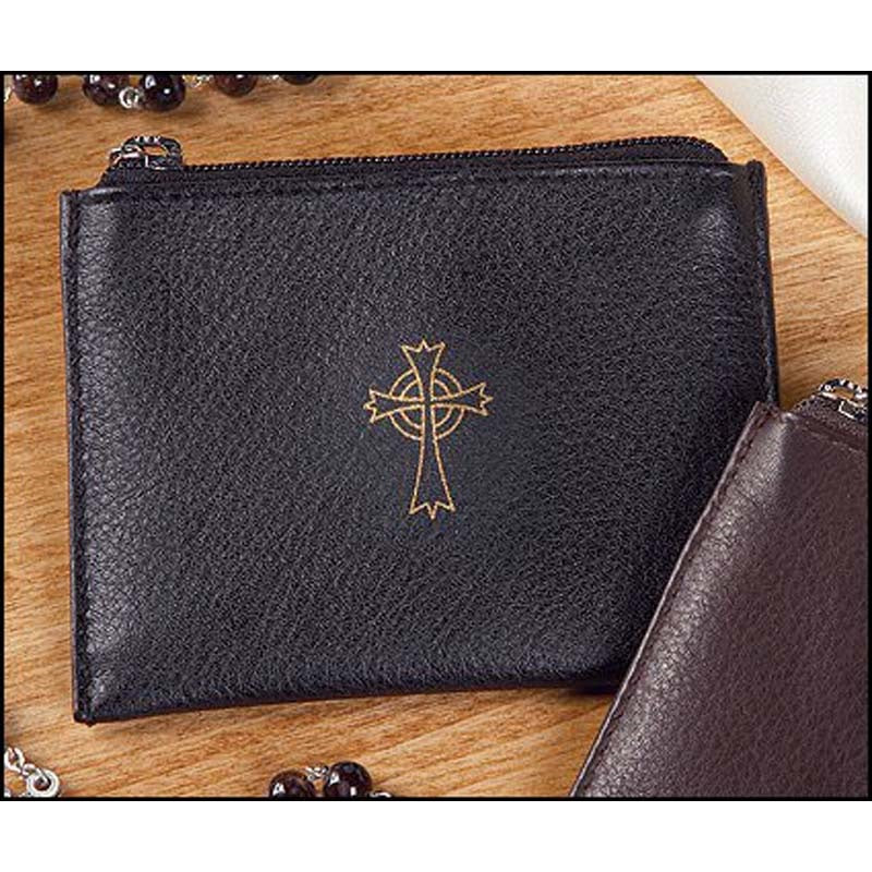 Gold Cross Leather Rosary Case