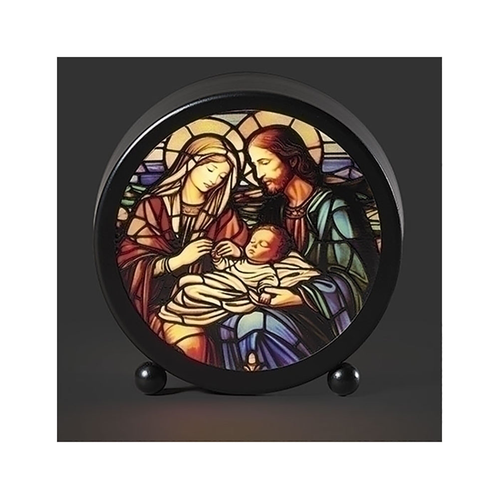 4.5"H Lighted Stain Glass Holy Family