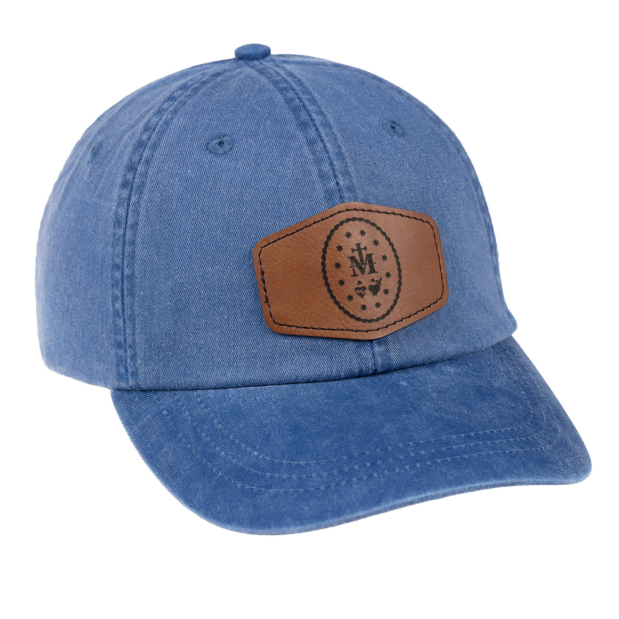Blue Miraculous Medal Leather Patch Ball Cap