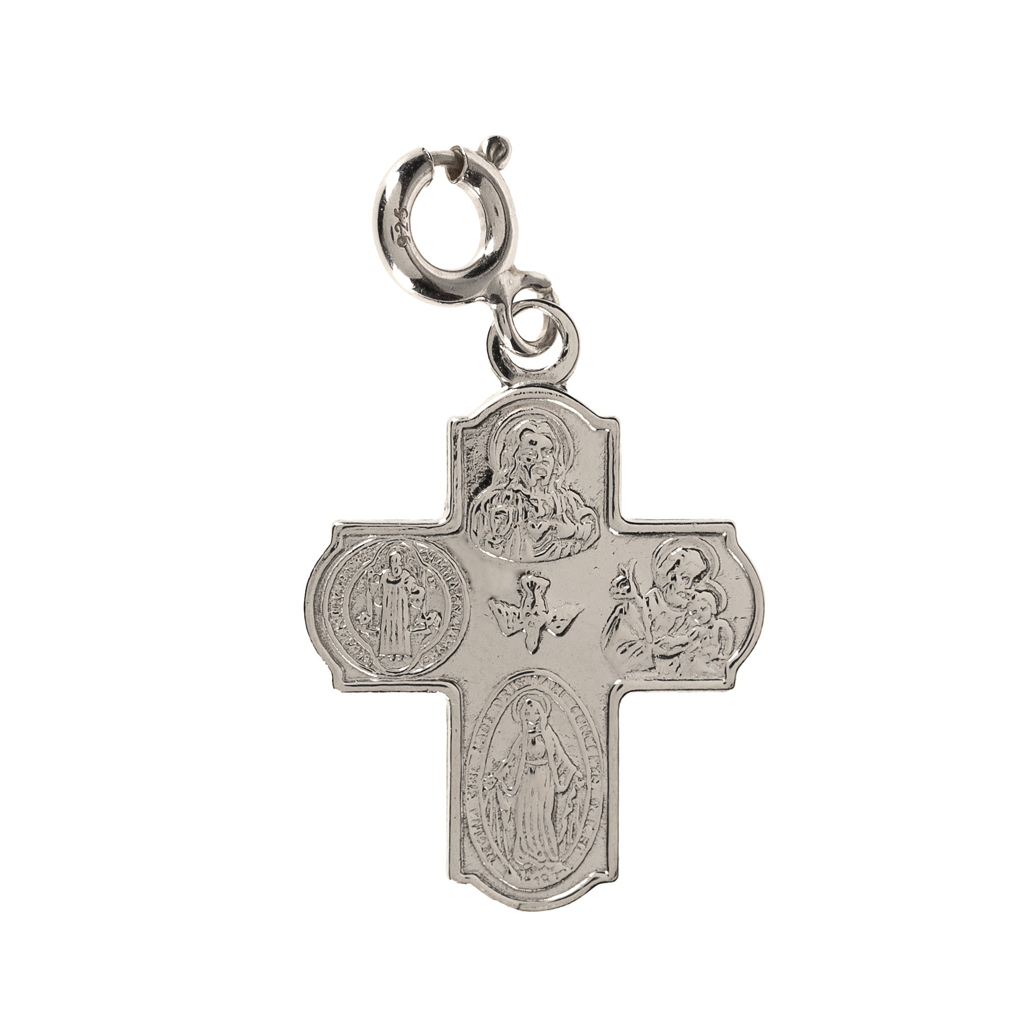 Clip-On Sterling Silver 4-Way Medal Cross