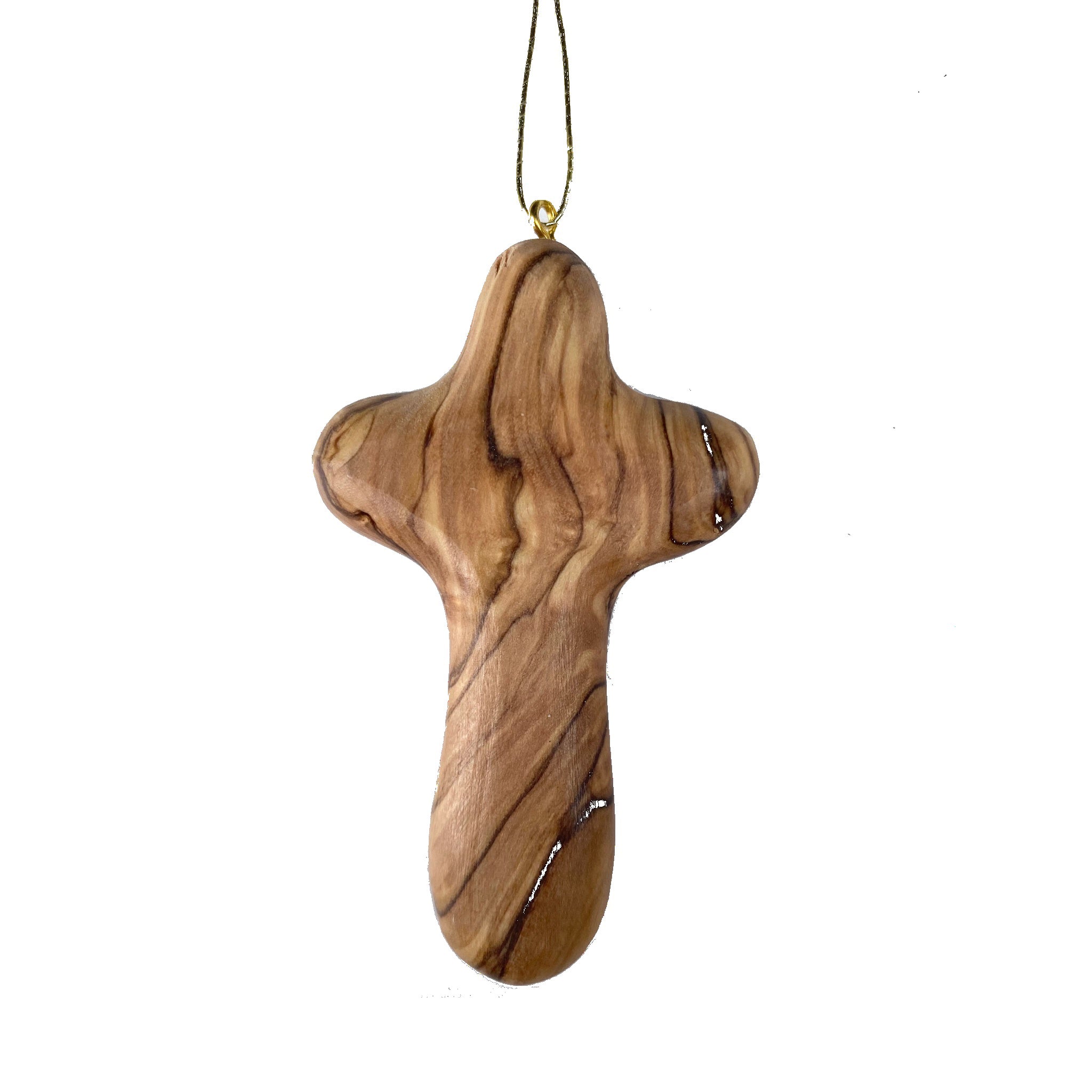 Thick Cut Cross Hand Carved Olive Wood Ornament - 2.5"