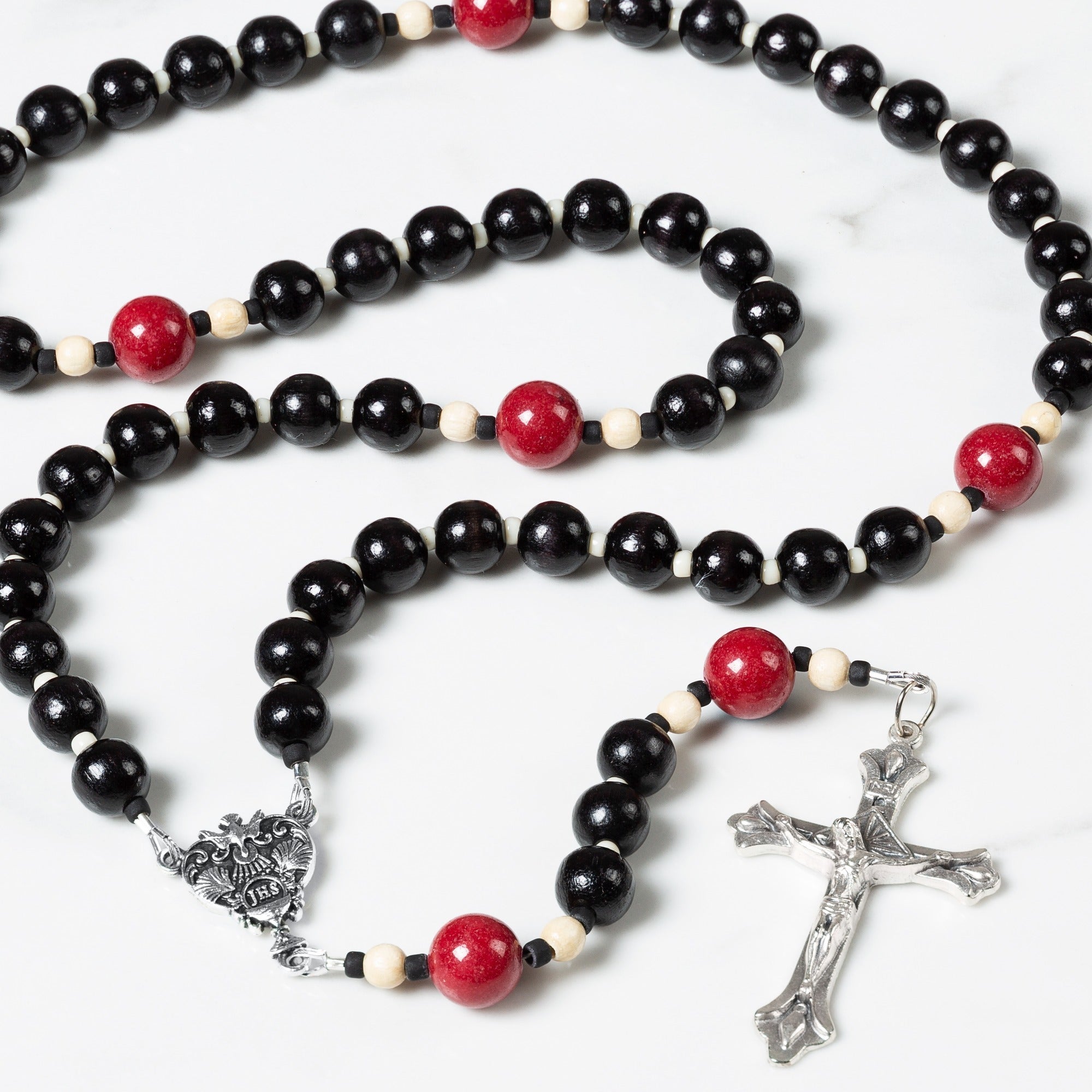 RCIA Black Wood Rosary with Prayer Card