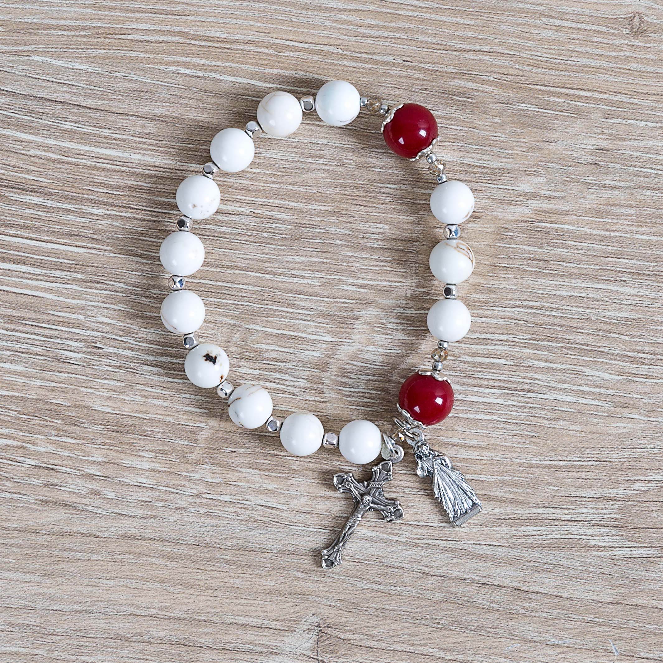 Red Jade & Magnesite Divine Mercy Rosary Bracelet