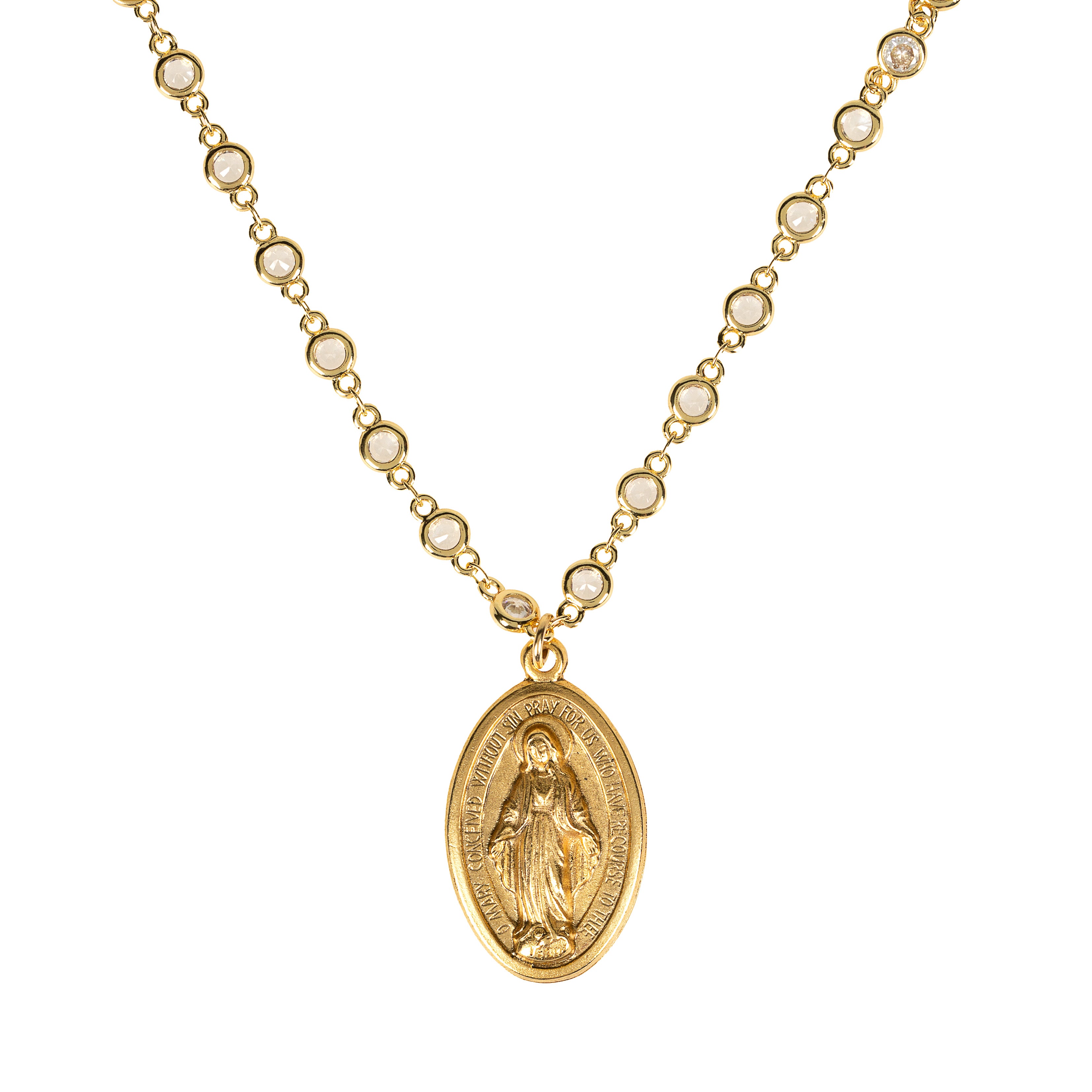 Gold & Crystal Miraculous Medal Necklace