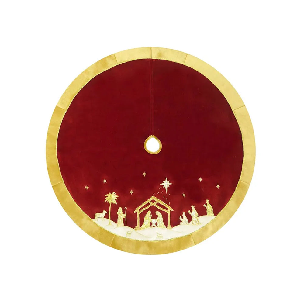 Red & Gold Nativity Tree Skirt - 48"