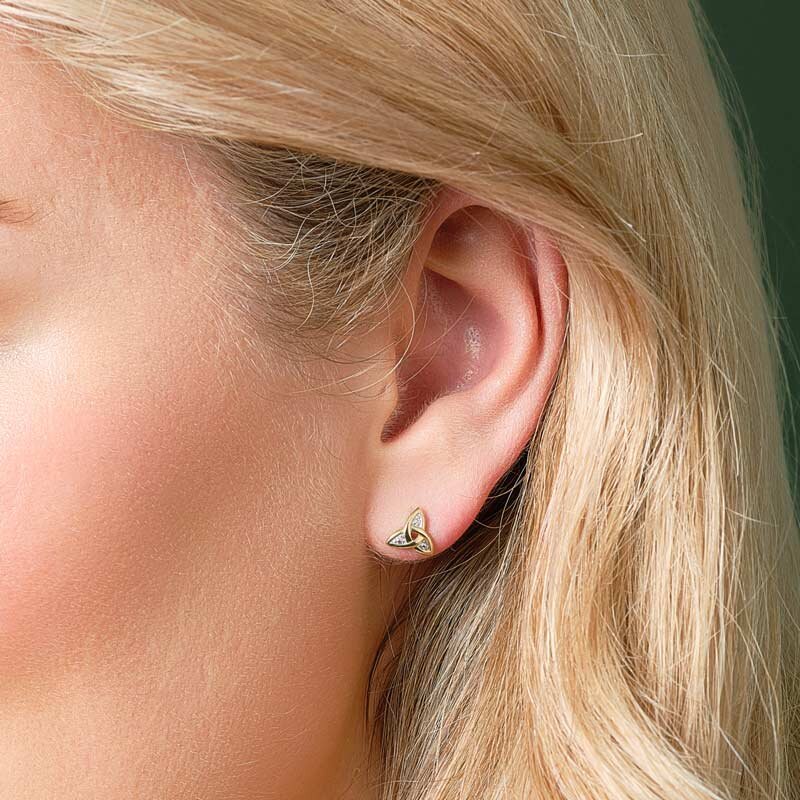 Diamond Trinity Knot Earrings in 14K Gold