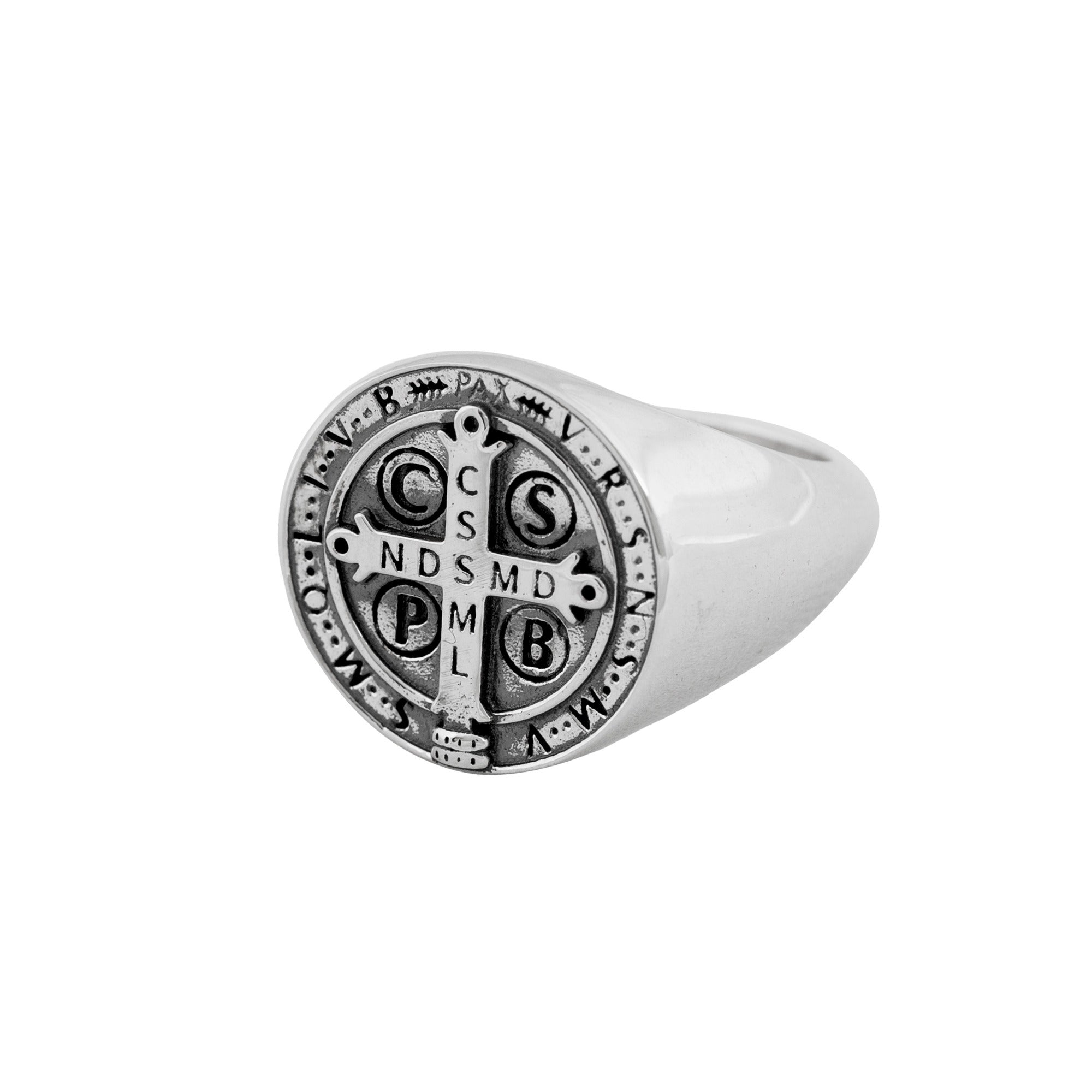 St. Benedict Sterling Silver Signet Ring - Multiple Sizes