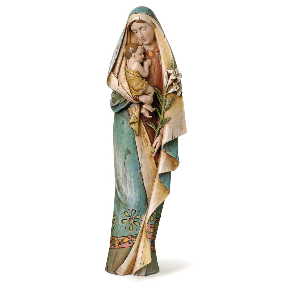 Madonna & Child w/ Lily Carved Statue