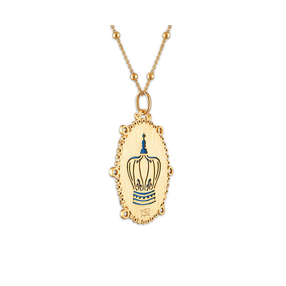 Blue Stone Cameo Our Lady of Guadalupe Necklace