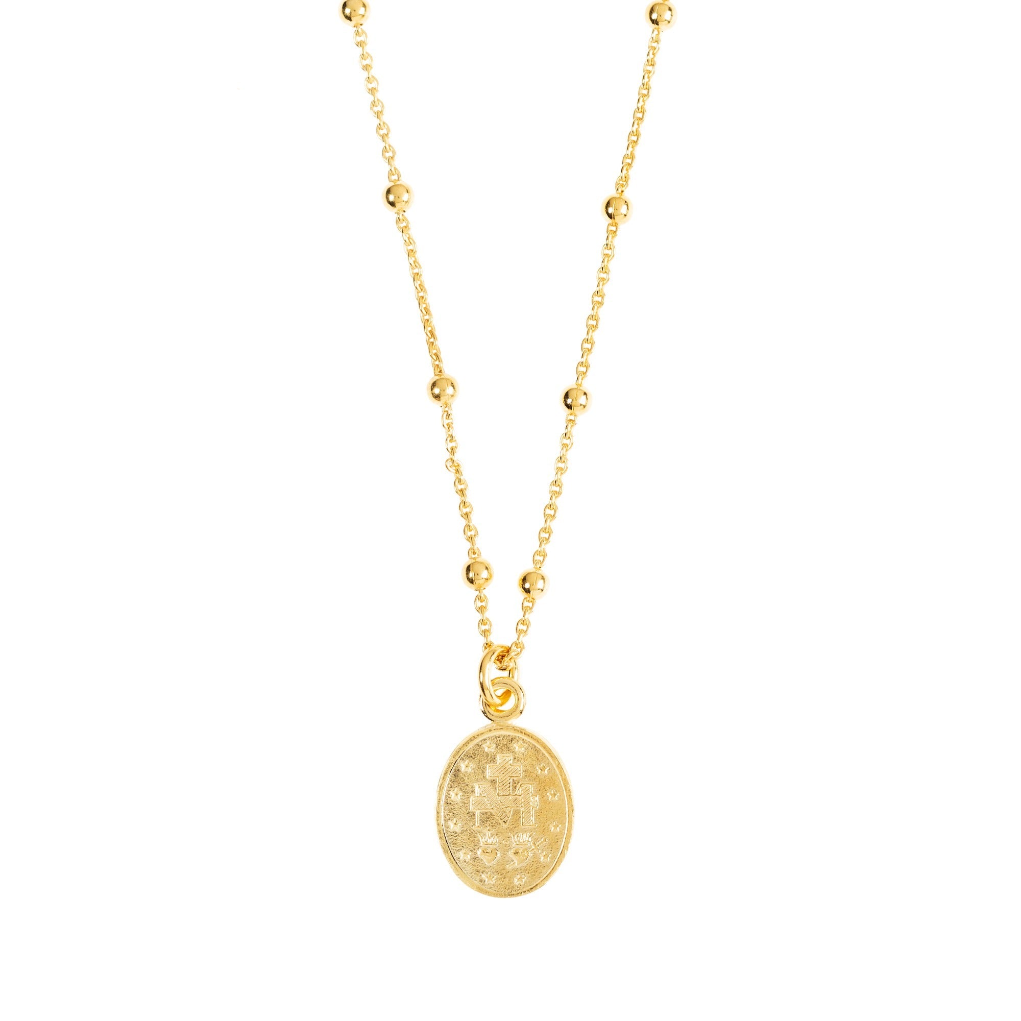 Gold Miraculous Medal Beaded Chain Necklace