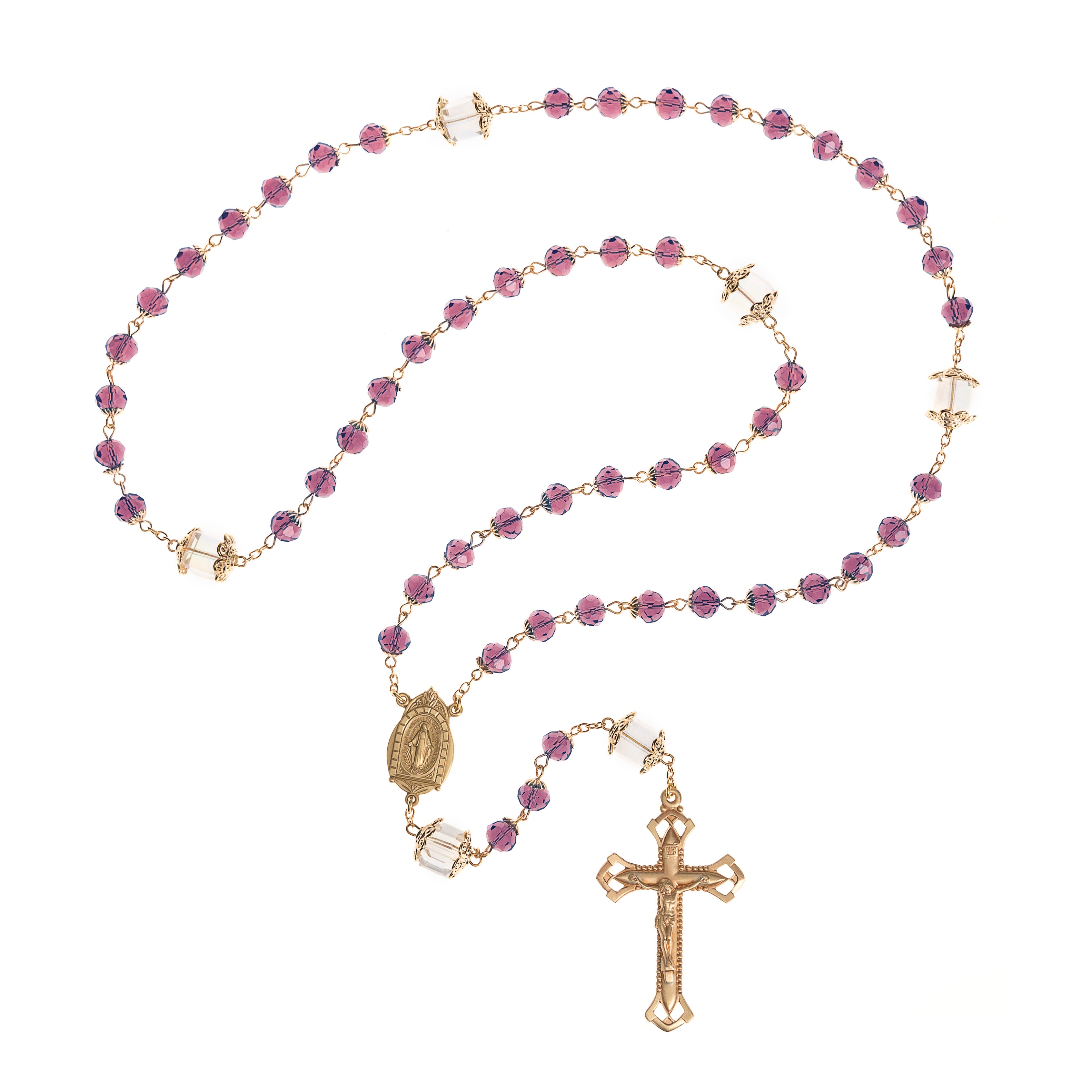 Amethyst & Brass Crystal Bead Rosary