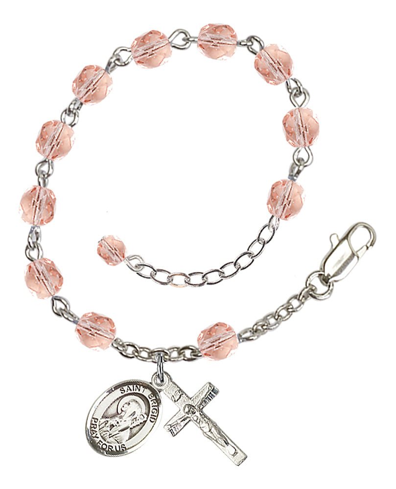 St. Brigid Of Ireland Pink October Rosary Bracelet 6mm