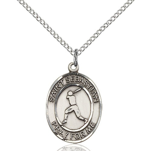 Sterling Silver St. Sebastian/Baseball Pendant