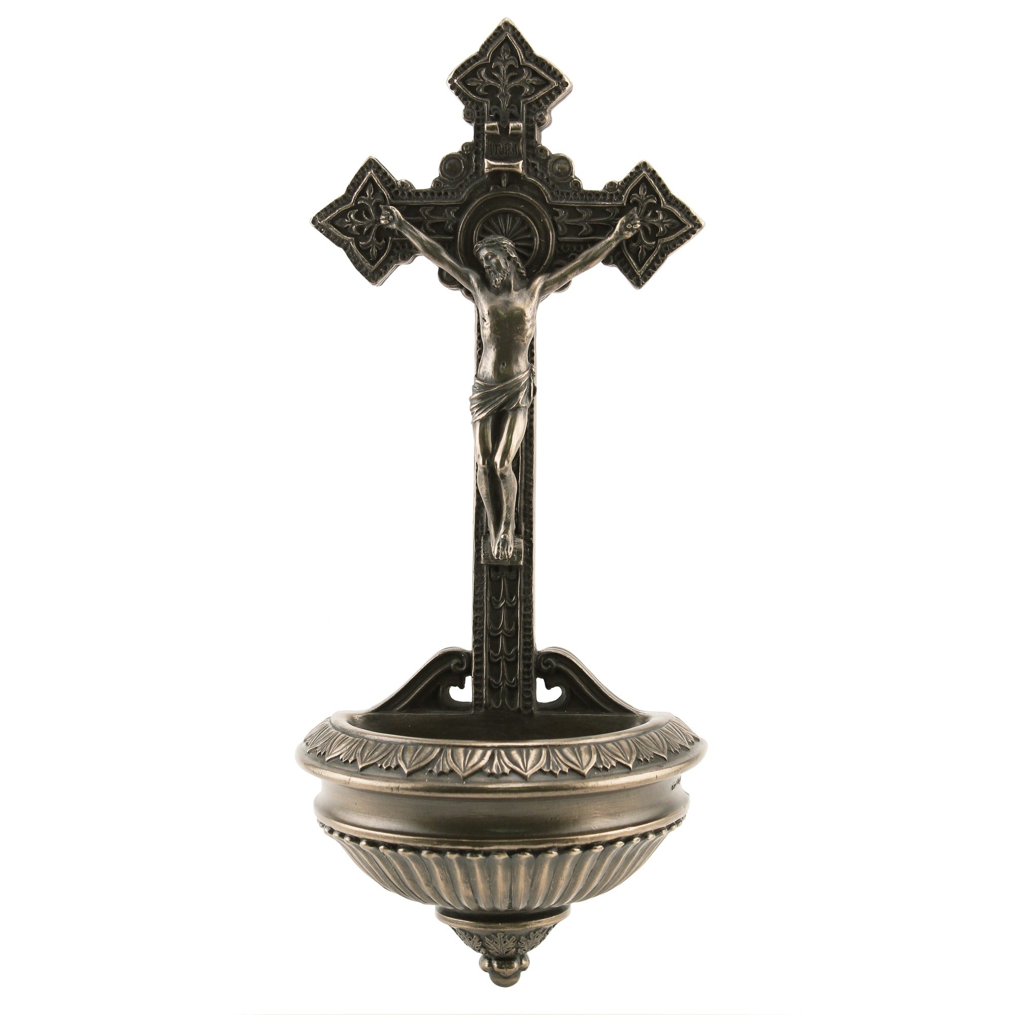 Bronzed Crucifixion Holy Water Font - 11"