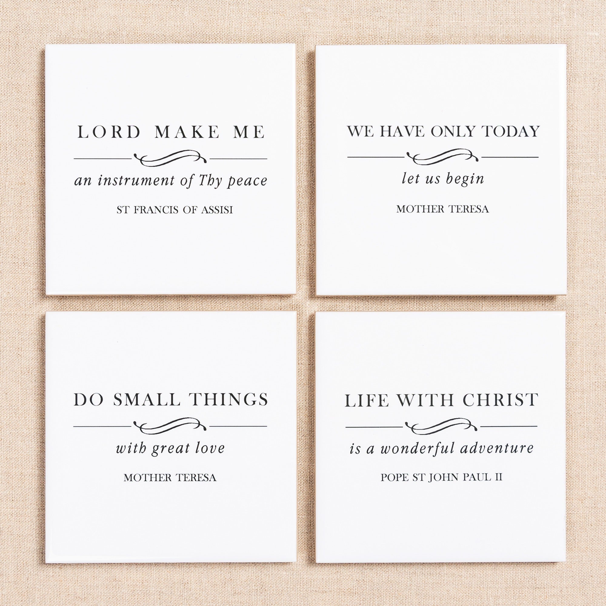 Black & White Saint Quote Coasters - Set of 4