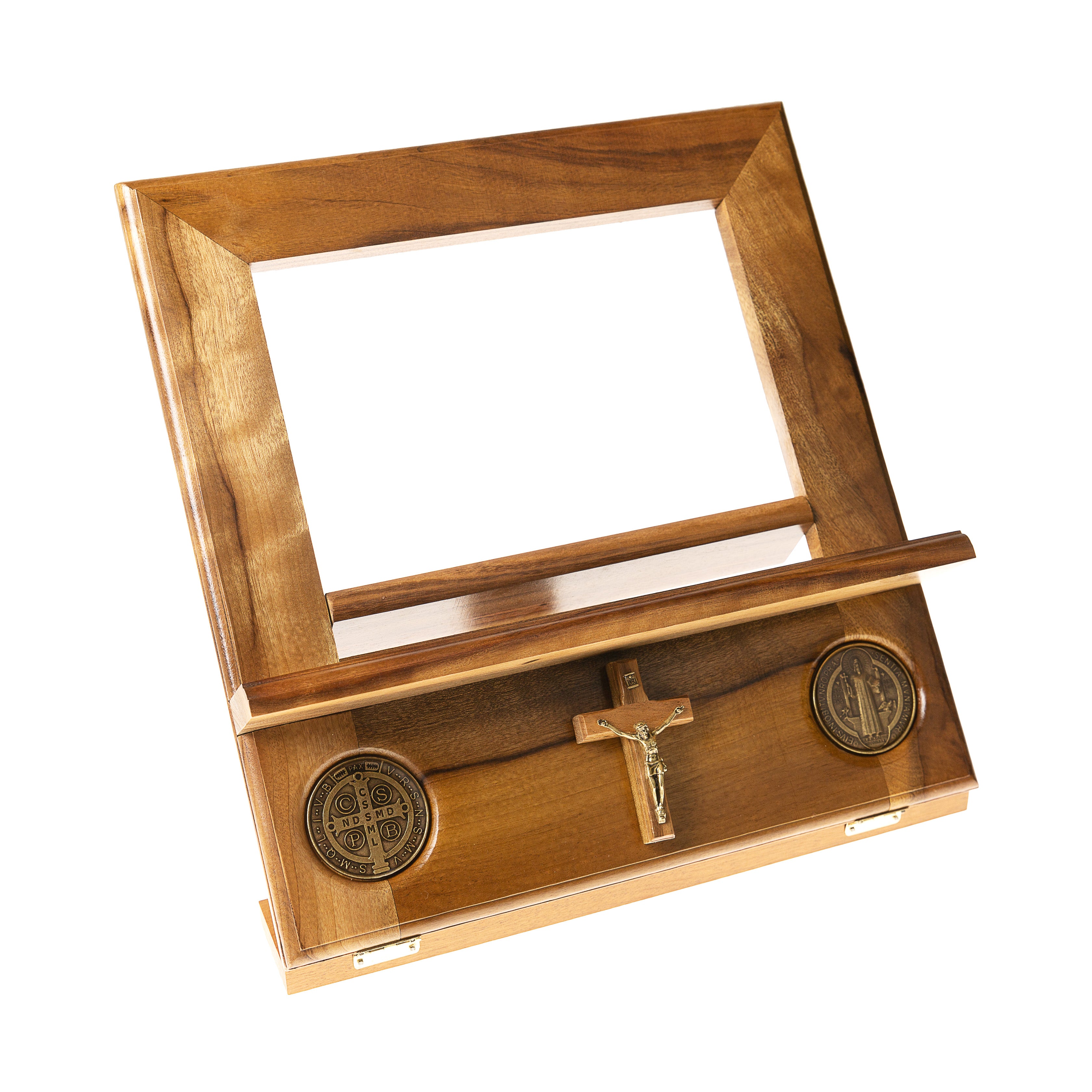Wooden St. Benedict Medal Bible Stand