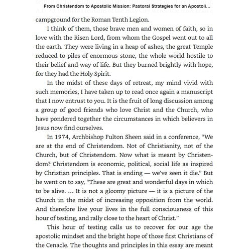 From Christendom to Apostolic Mission: Pastoral Strategies for an Apostolic Age