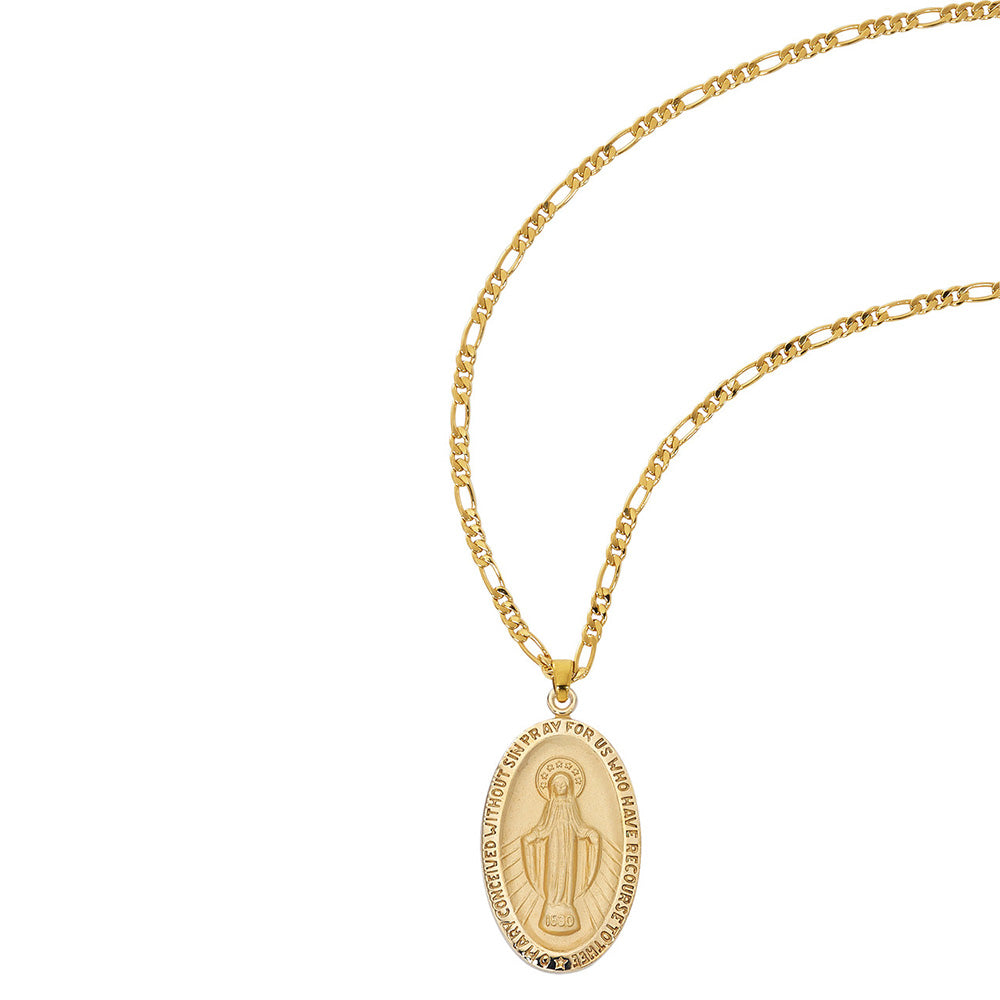 Gold Over Sterling Silver Miraculous Medal on Figaro Chain - 24"