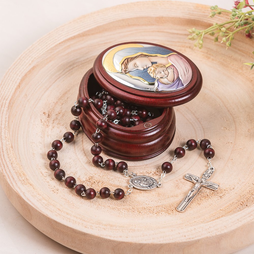 Italian Madonna & Child Rosary Box & Rosary Set