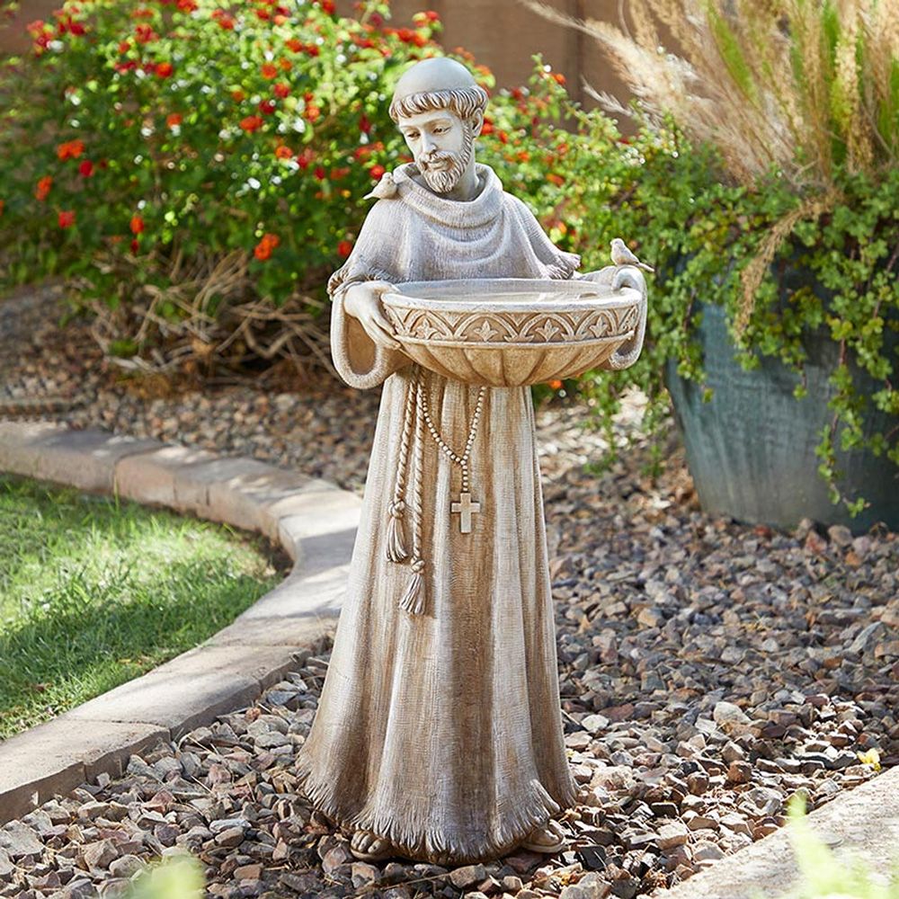 St. Francis Garden Statue with Bird Bath - 24"
