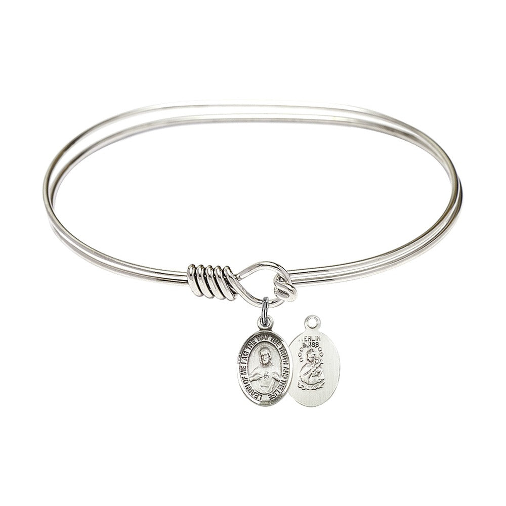 Scapular Charm Bangle Bracelet, Bliss, Rhodium Plated