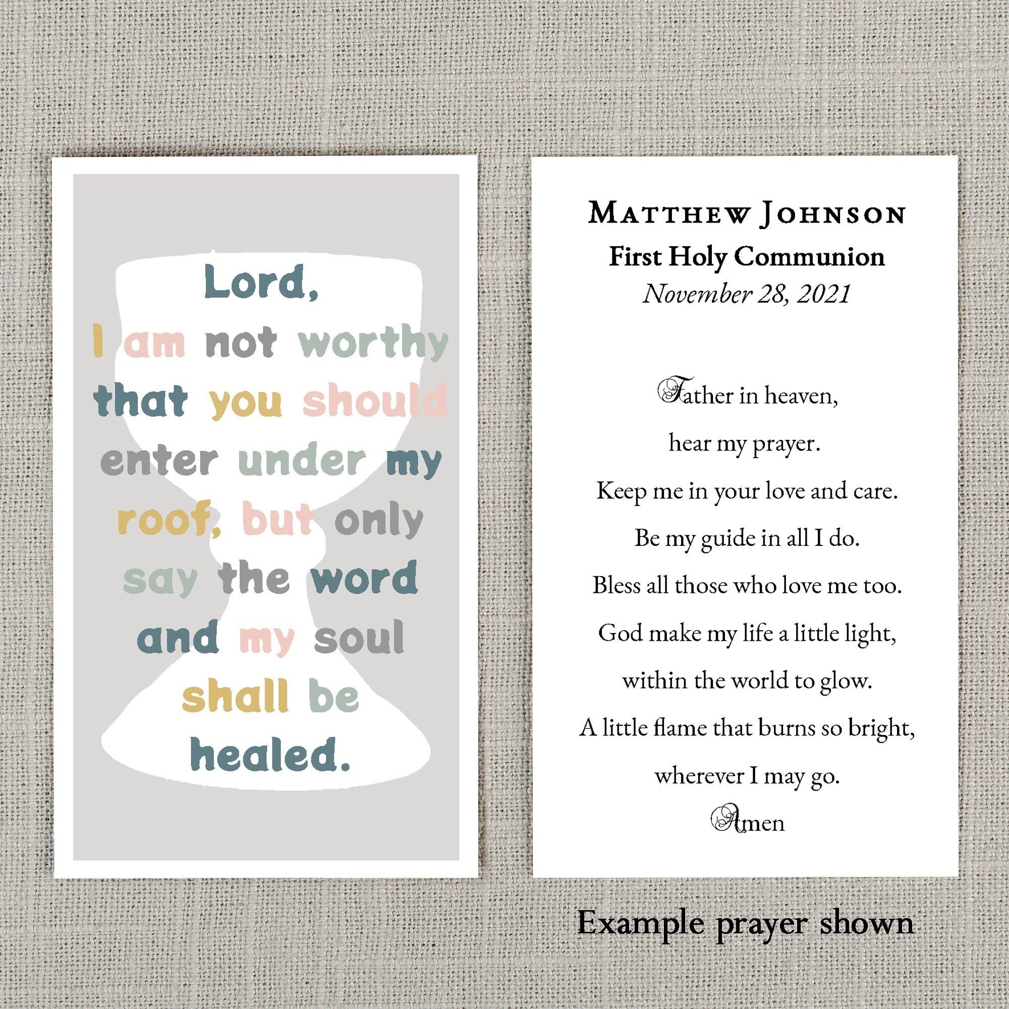 Lord I Am Not Worthy Personalized Prayer Card