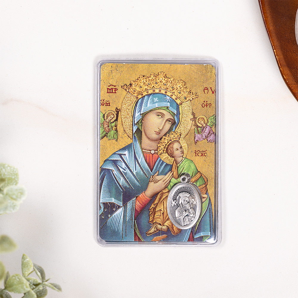 Laminated Our Lady of Perpetual Help Prayer Card with Medal
