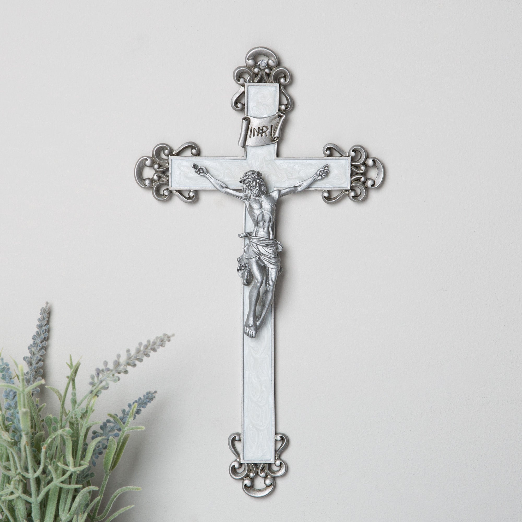 Vintage Pearlized Crucifix - 10"
