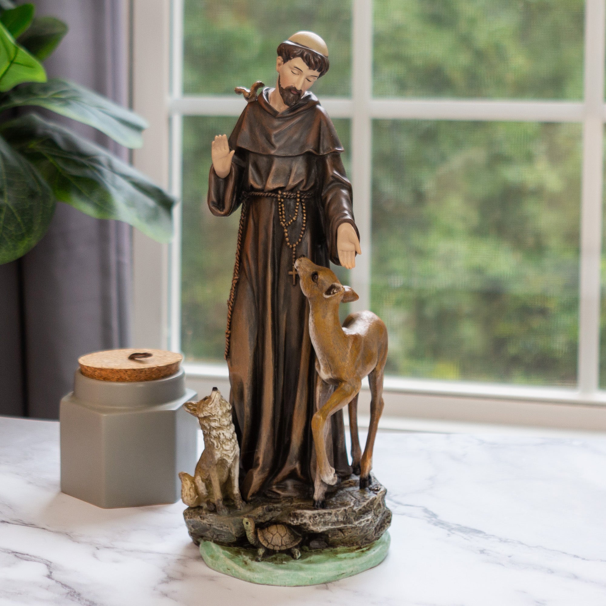 St Francis with Deer Statue -14 inch