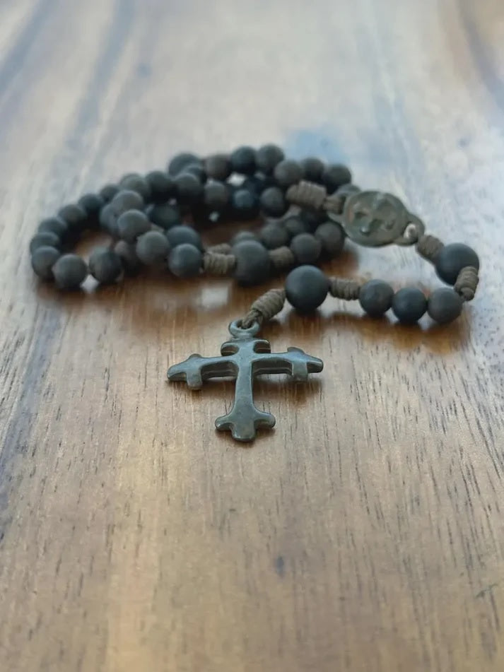 Rustic Budded Cross Antique Style Wooden Rosary