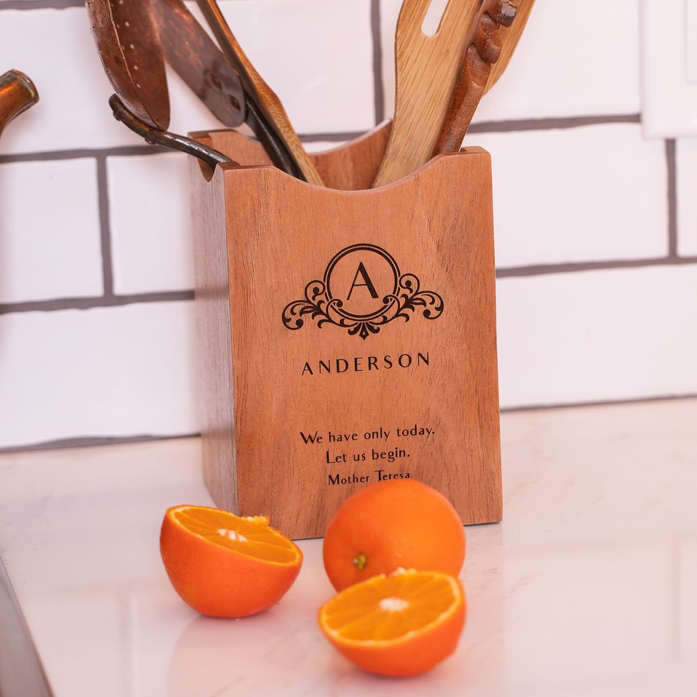 Personalized Mother Teresa Quote Wooden Utensil Holder